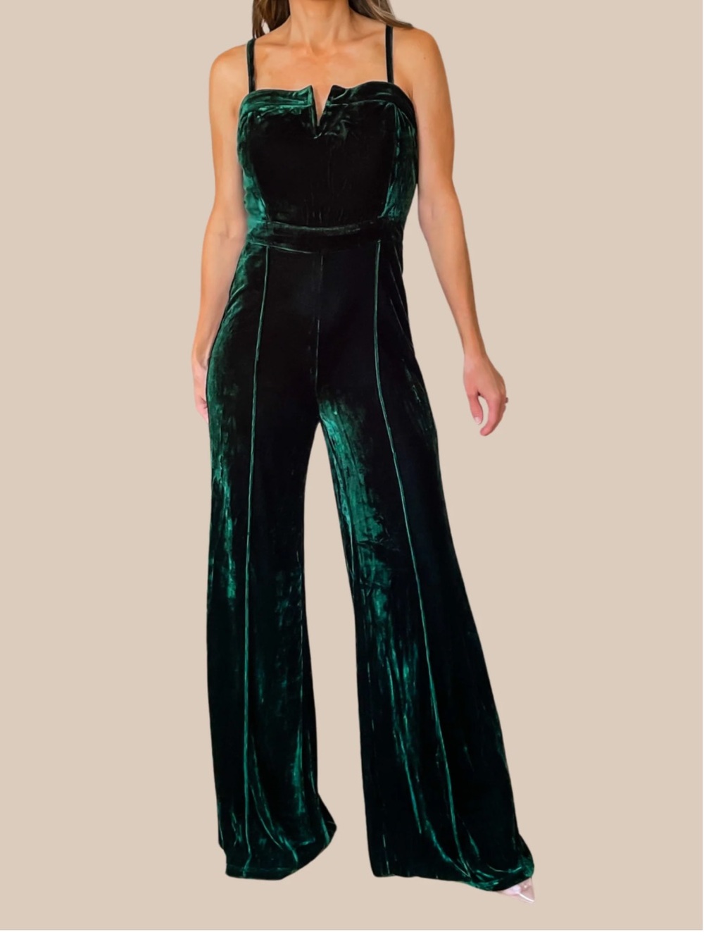 Velvet Emerald Green Wide-Leg Jumpsuit